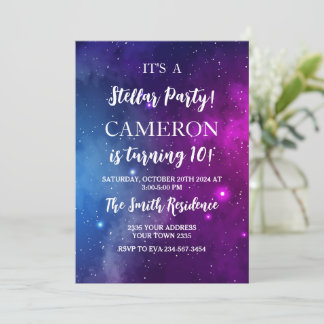 Midnight Sky & Shining Stars Galaxy Birthday Party Invitation