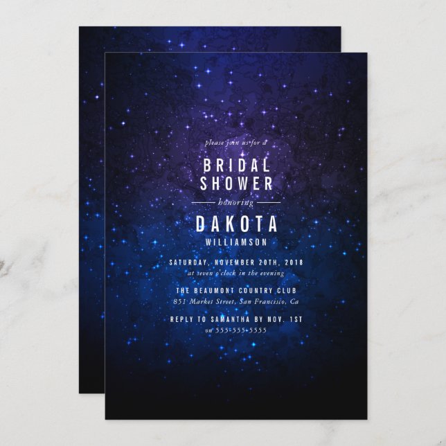 Midnight Sky & Shining Stars Galaxy Bridal Shower Invitation (Front/Back)