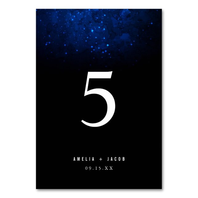 Midnight Sky & Shining Stars Galaxy Wedding Table Number (Front)