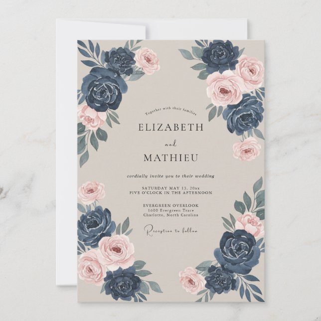 Midnight Slate Foliage Muted Eucalyptus Wedding Invitation (Front)