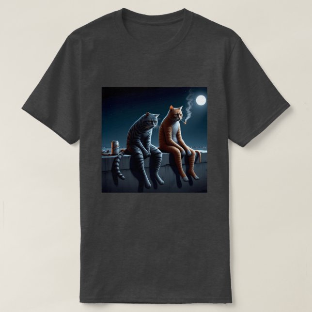 Midnight Smoking Cats Meme Art Funny Mood T-Shirts (Design Front)