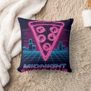 Midnight Snack Club – Neon Synthwave Pizza Slice T Cushion