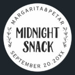Midnight Snack Wedding Classic Round Sticker<br><div class="desc">Midnight Snack Wedding. Add a fun touch of colour and unique style to your wedding or bridal shower favours. A bridal shower favour bag is a great addition to party planning. These unique bags will easily be used as a gift and can serve as a beautiful decoration at your wedding...</div>