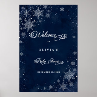 Midnight Snowflakes Baby Shower Welcome Poster