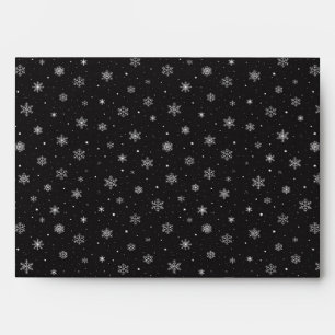 Midnight Snowflakes Sparkle on Black Envelope
