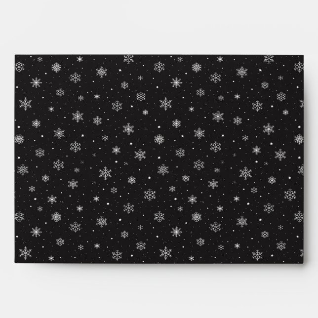 Midnight Snowflakes Sparkle on Black Envelope (Front)