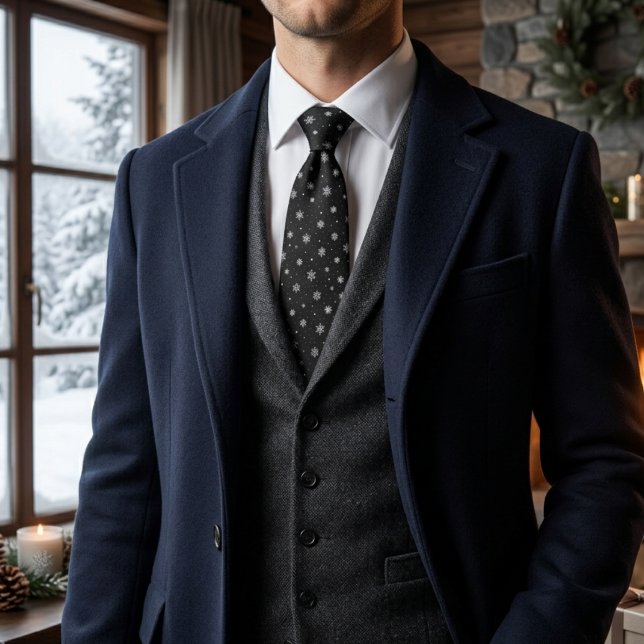 Midnight Snowflakes Sparkle on Black Tie (Creator Uploaded)