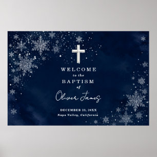 Midnight Snowflakes Winter Baptism Poster