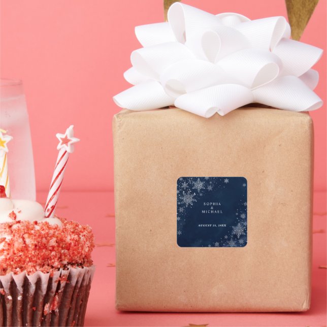 Midnight Snowflakes Winter Wedding  Square Sticker (Party)