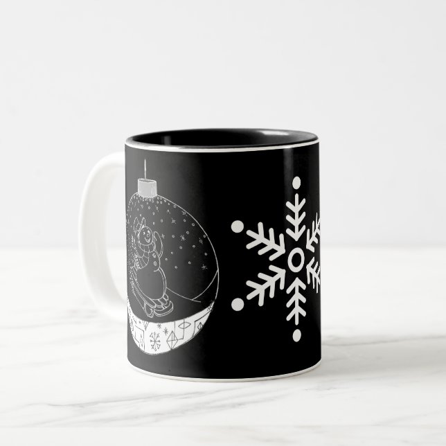 Midnight Snowman Two-Tone Coffee Mug (Front Left)