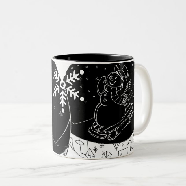 Midnight Snowman  Two-Tone Coffee Mug (Front Right)