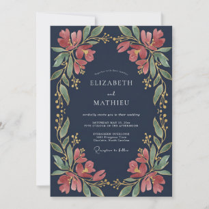 Midnight Soft Peach Painted Wedding Invitation