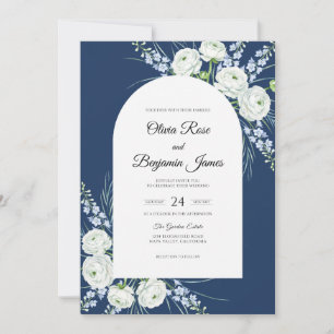 Midnight Soft White Foliage Eucalyptus Wedding Invitation