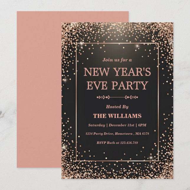 Midnight Sparkle New Year Party Invitation (Front/Back)
