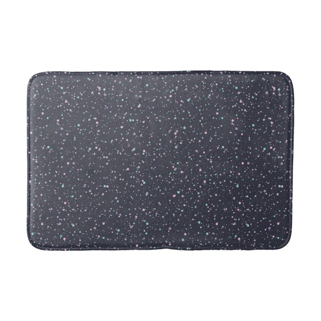 Midnight Speckled Pastel Splatter Paint Dots Bath Mat (Front)