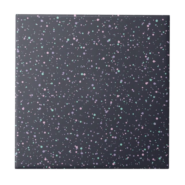 Midnight Speckled Pastel Splatter Paint Dots Ceramic Tile (Front)