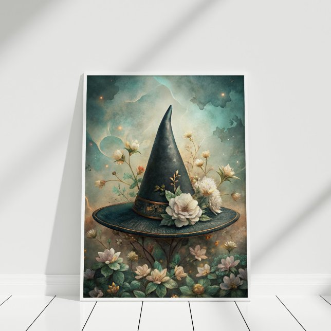 Midnight Spell – Boho Witch Hat Wall Art (Midnight Spell – Boho Witch Hat Wall Art in a white frame)