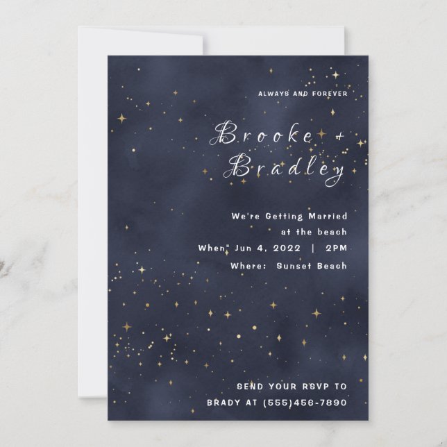 Midnight Starfall Celestial Wedding Invitation (Front)
