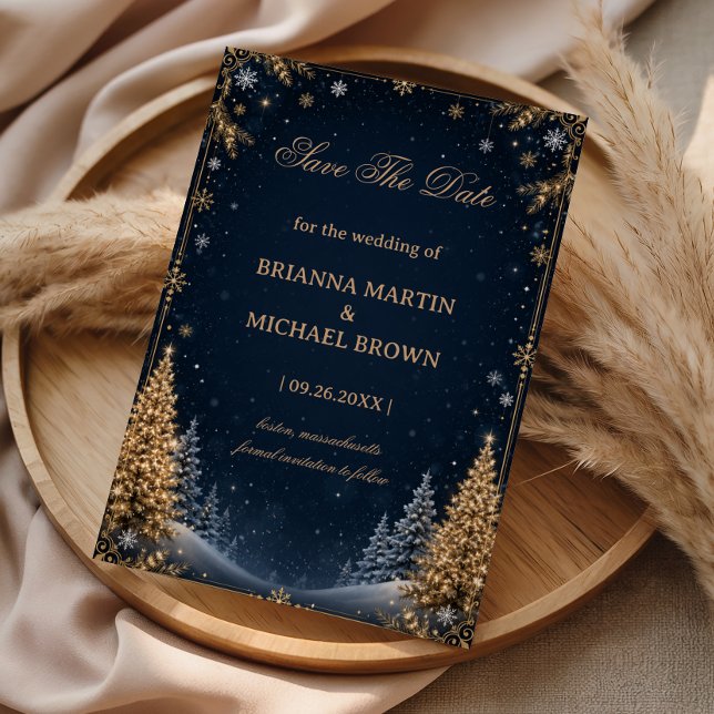 Midnight Starlit Winter Forest Elegance Save The Date (Creator Uploaded)