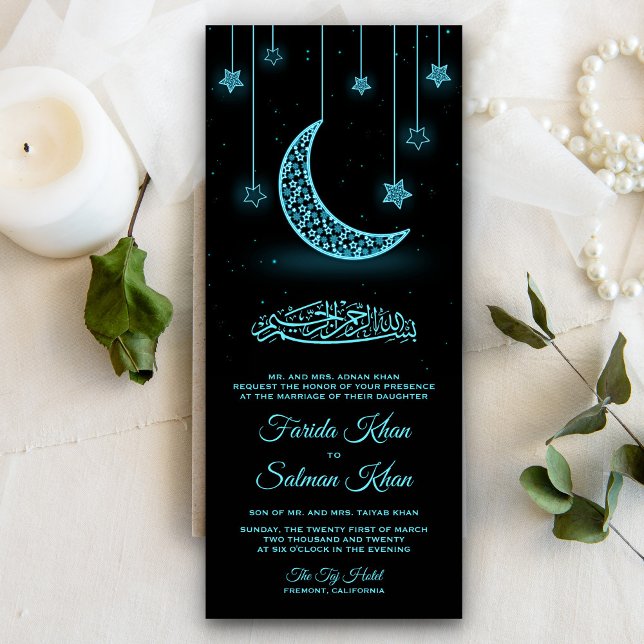 Midnight Stars and Moon Islamic Muslim Wedding Invitation (Creator Uploaded)