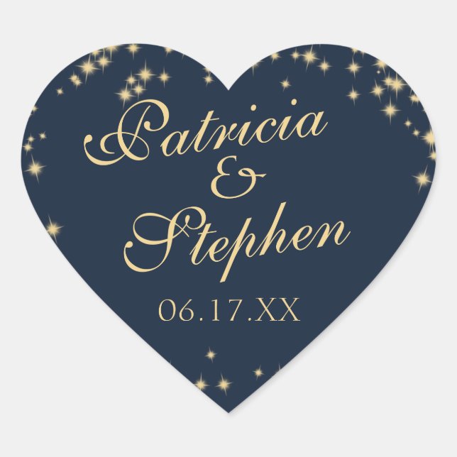 Midnight Stars Twinkle Wedding Heart Sticker (Front)