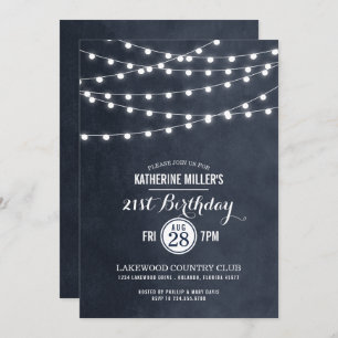 Midnight String Lights 21st Birthday Party Invite