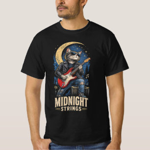 Midnight Strings Funny Cool Rocker Cat Guitarist T-Shirt