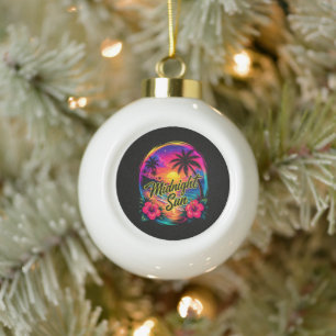 Midnight Sun Tropical Beach Sunset Ceramic Ball Christmas Ornament