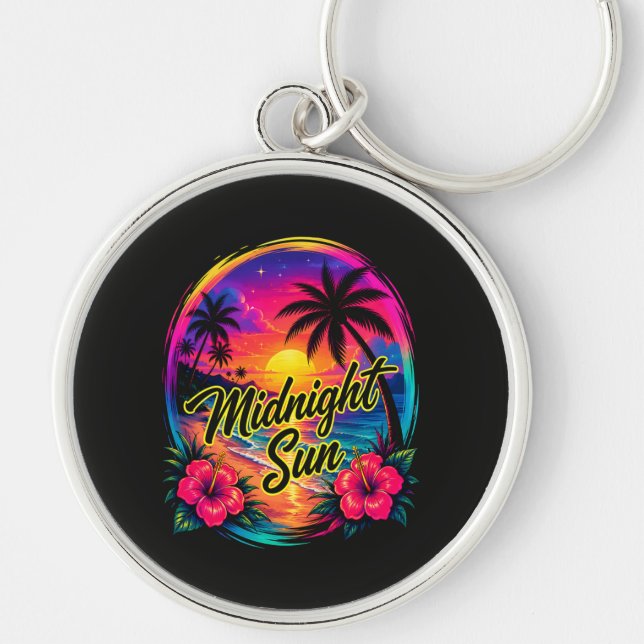 Midnight Sun Tropical Beach Sunset Key Ring (Front)