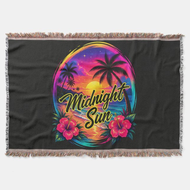 Midnight Sun Tropical Beach Sunset Throw Blanket (Front)