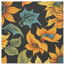 Midnight Sunflower Pattern Fabric | Golden Blooms