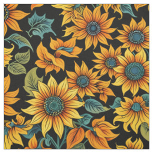 Midnight Sunflower Pattern Fabric Golden Blooms