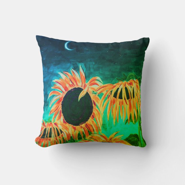 Midnight Sunflowers Throw Pillow (Front)