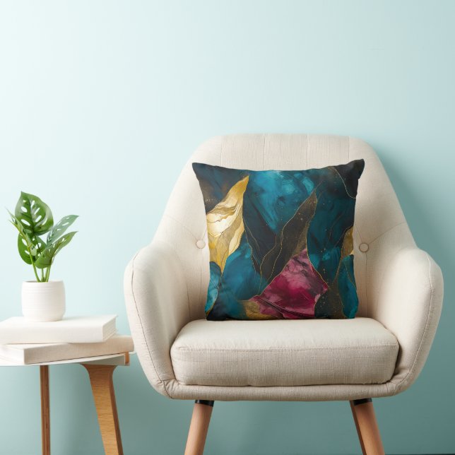 Midnight Teal & Gold Marble Fusion Cushion (Chair)