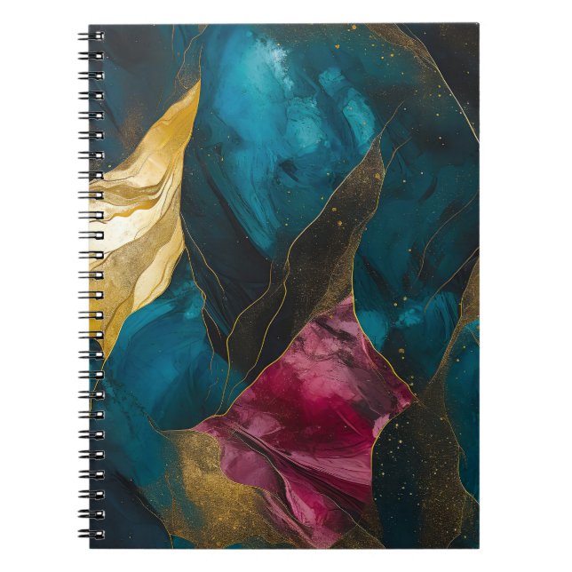 Midnight Teal & Gold Marble Fusion Notebook (Front)
