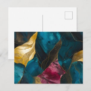 Midnight Teal & Gold Marble Fusion Postcard