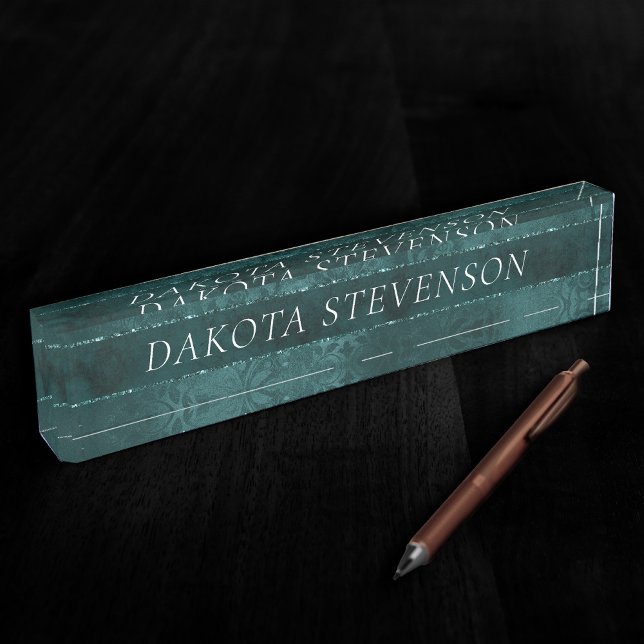 Midnight Teal Romance | Dark Green Satiny Damask Nameplate (Creator Uploaded)