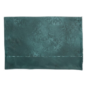 Midnight Teal Romance   Dark Satiny Grunge Damask Pillowcase
