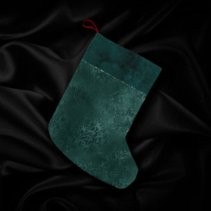 Midnight Teal Romance   Dark Satiny Grunge Damask Small Christmas Stocking