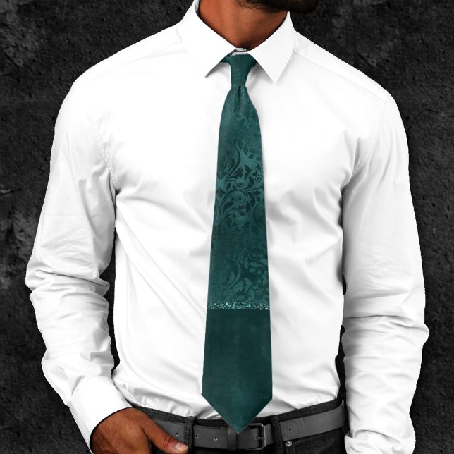 Midnight Teal Romance | Dark Satiny Grunge Damask Tie (Creator Uploaded)