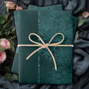 Midnight Teal Romance   Dark Satiny Grunge Damask Wrapping Paper Sheet