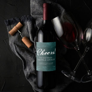 Midnight Teal Romance Satiny Grunge Damask Favou Wine Label