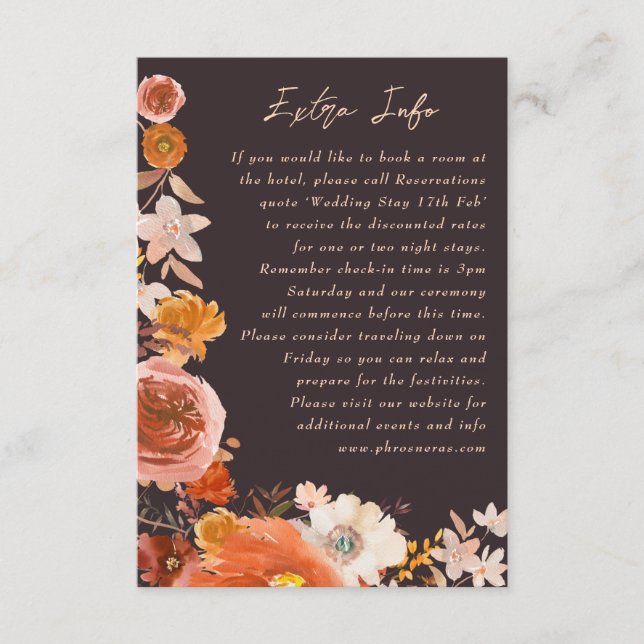Midnight Terracotta Floral Info Detail Watercolor Enclosure Card (Front)