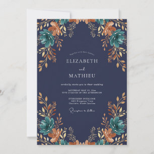 Midnight Terracotta Petal Wedding Invitation