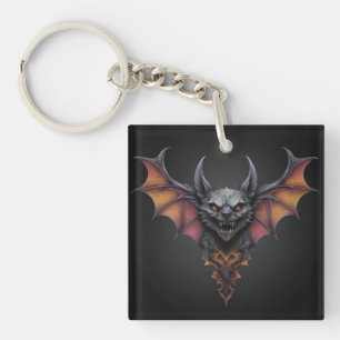 "Midnight Terror: Ink Drawing of a Scary Bat" Key Ring