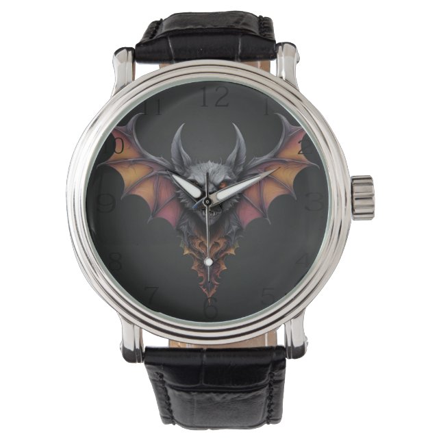 "Midnight Terror: Ink Drawing of a Scary Bat" Watch (Front)