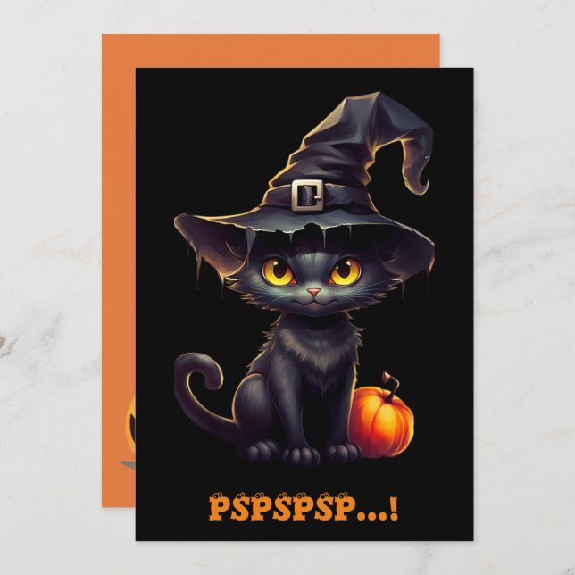 Midnight The Witchy Black Cat Halloween Invitation (Front/Back)