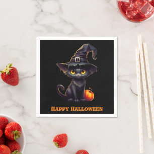 Midnight The Witchy Black Cat Halloween Napkin
