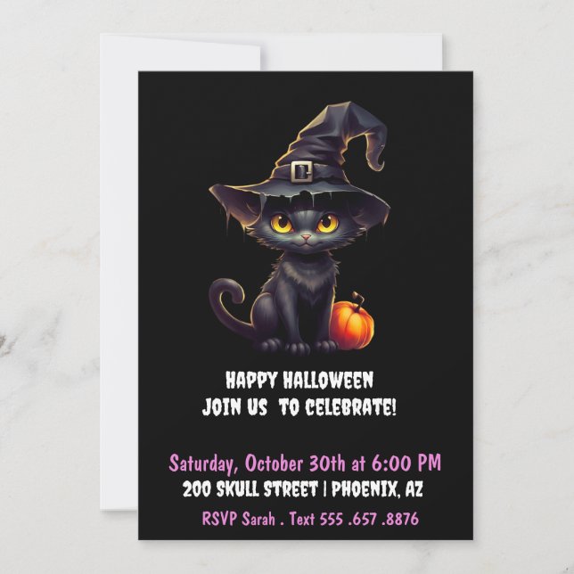 Midnight The Witchy Black Cat Invitation (Front)