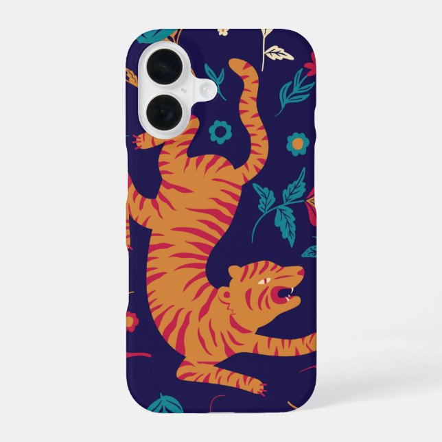 Midnight Tiger Bloom iPhone 16 Case (Back)